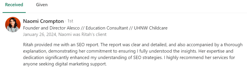 testimonial for seo consultant